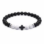Pulsera Lava - Howlita Blanca - Cruz Hematita
