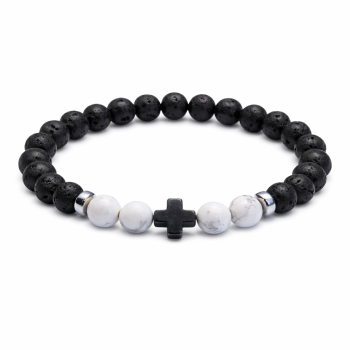Pulsera Lava - Howlita Blanca - Cruz Hematita