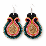 Aros Soutache Bordados Maxi con Mostacillas y Cristales – Plata 925