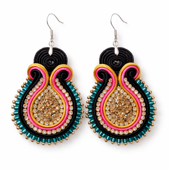 Aros Soutache Bordados Maxi con Mostacillas y Cristales – Plata 925