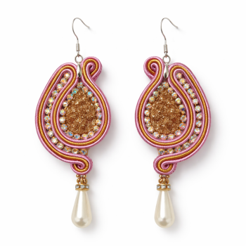 Aros Soutache Maxi Aura Dorada Lila – Plata 925