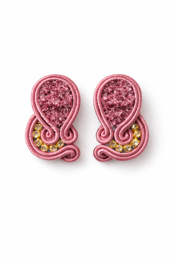 Aros Rosa Atardecer – Soutache con druzy y strass dorado