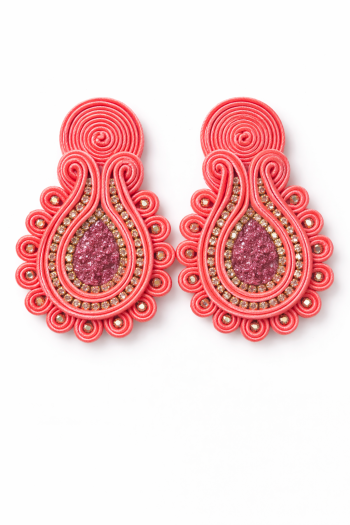 Aros Soutache Aura Coral – Diseño Maxi Artesanal